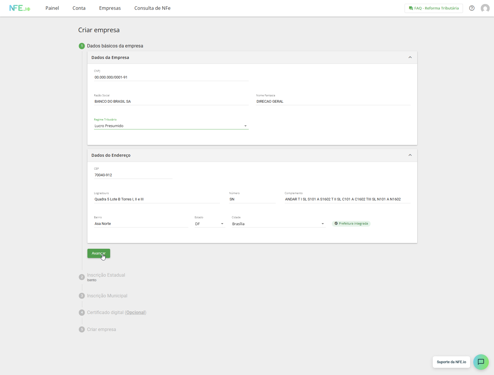 Etapa 1 — Dados básicos da empresa